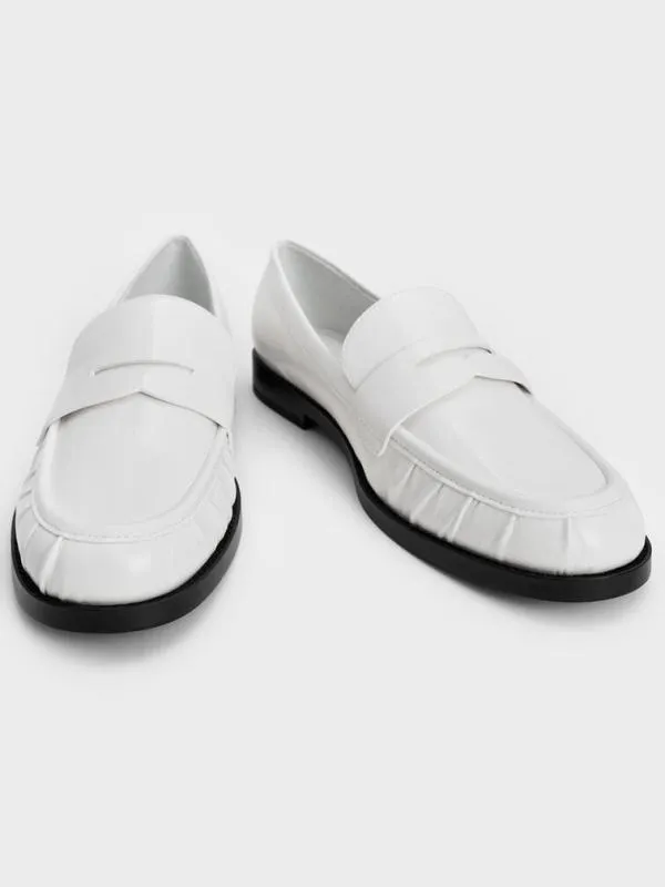 Women Ruched Penny Loafers 8211 White CHARLES and KEITH Flats