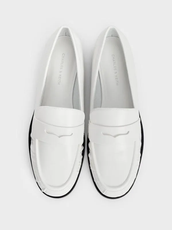 Women Ruched Penny Loafers 8211 White CHARLES and KEITH Flats