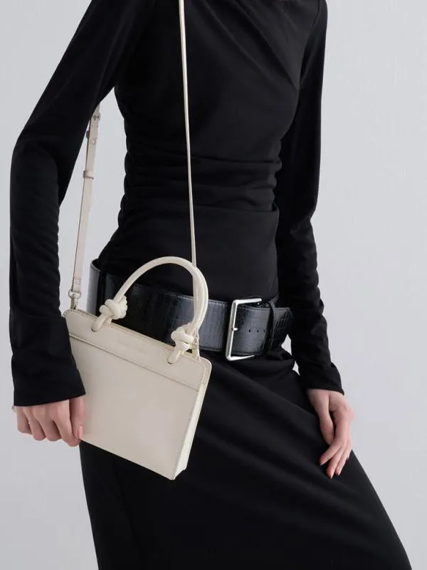 Women Sabine KnottedHandle Trapeze Tote Bag 8211 Cream CHARLES and KEITH Tote Bags