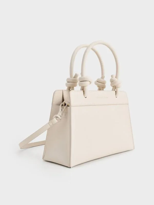 Women Sabine KnottedHandle Trapeze Tote Bag 8211 Cream CHARLES and KEITH Tote Bags