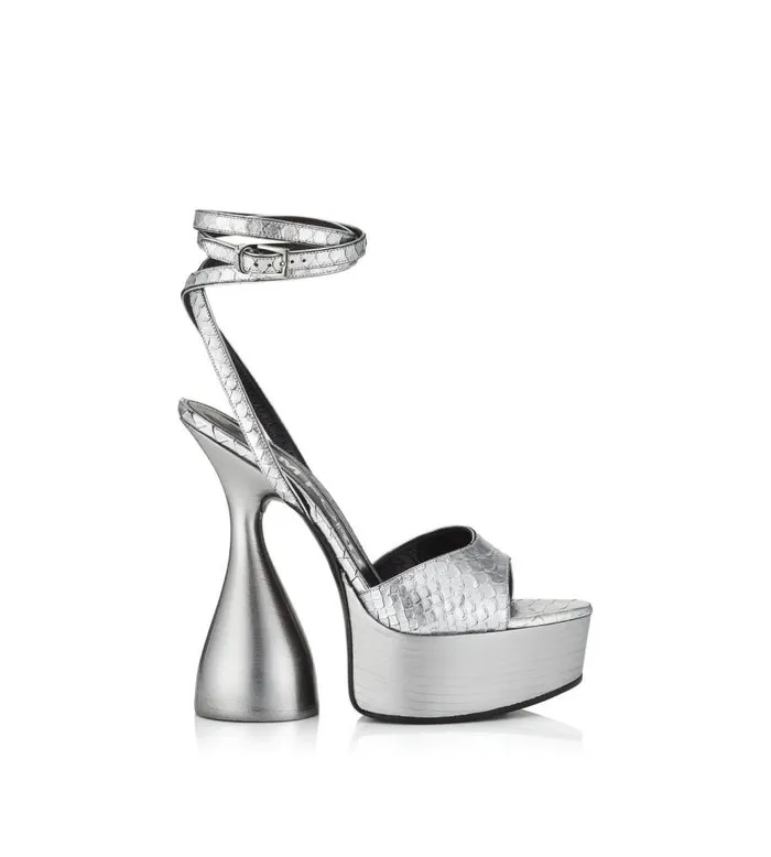 Women Sandals Tom Ford Laminated Stamped Python Leather Disco Platform Sandal 140 Mm Silver Women Sandals Tom Ford Laminated Stamped Python Leather Disco Platform Sandal 140 Mm Silver