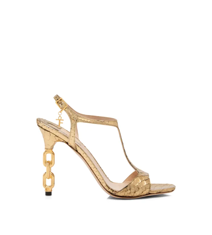 Women Sandals Tom Ford Laminated Stamped Python Leather Galaxy Sandal Dark Gold Women Sandals Tom Ford Laminated Stamped Python Leather Galaxy Sandal Dark Gold