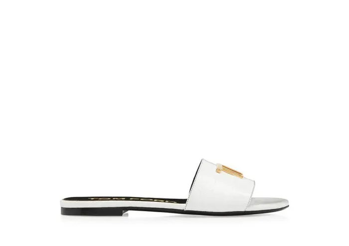Women Sandals Tom Ford Shiny Stamped Crocodile Leather Tf Slide White