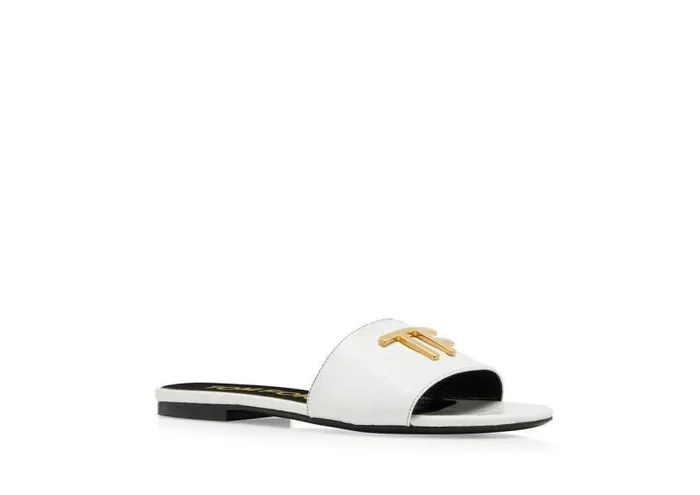 Women Sandals Tom Ford Shiny Stamped Crocodile Leather Tf Slide White Women Sandals Tom Ford Shiny Stamped Crocodile Leather Tf Slide White