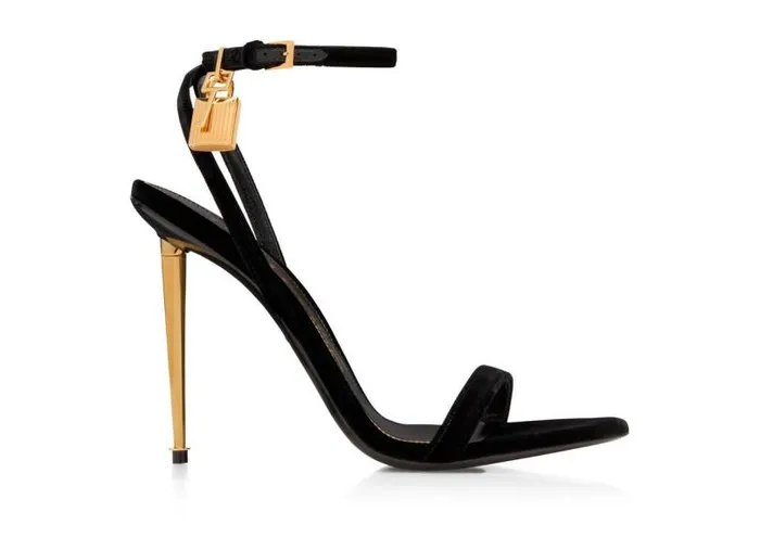 Women Sandals Tom Ford Velvet Padlock Pointy Naked Sandal Black