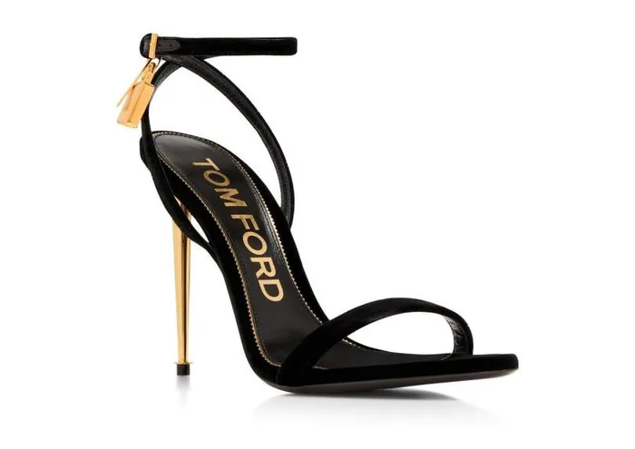 Women Sandals Tom Ford Velvet Padlock Pointy Naked Sandal Black