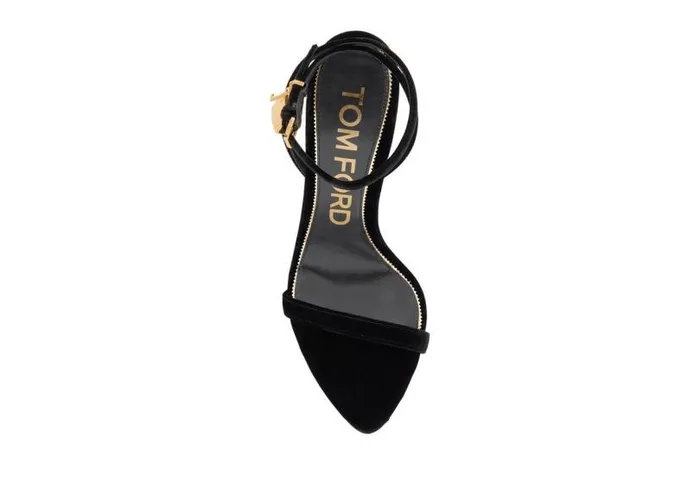 Women Sandals Tom Ford Velvet Padlock Pointy Naked Sandal Black