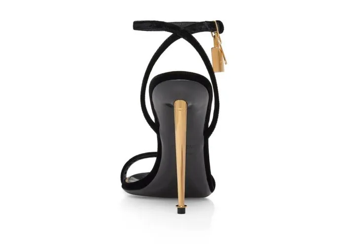 Women Sandals Tom Ford Velvet Padlock Pointy Naked Sandal Black