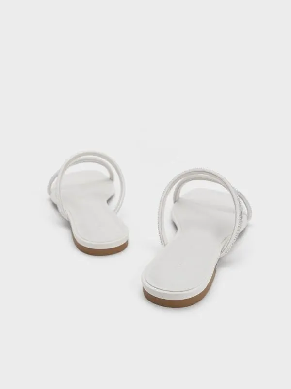 Women Satin CrystalEmbellished Strappy Sandals 8211 White CHARLES and KEITH Sandals