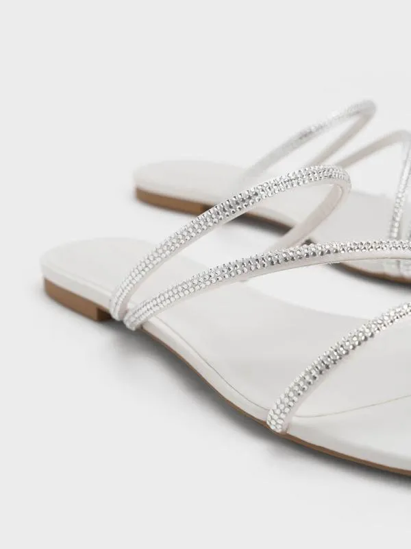 Women Satin CrystalEmbellished Strappy Sandals 8211 White CHARLES and KEITH Sandals