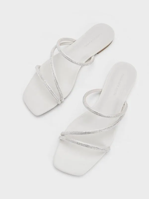 Women Satin CrystalEmbellished Strappy Sandals 8211 White CHARLES and KEITH Sandals