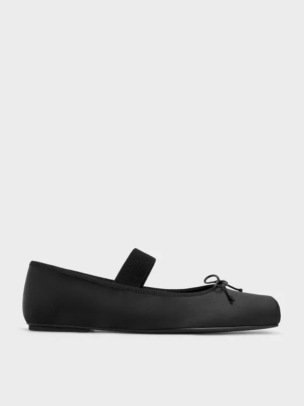 Women Satin SquareToe Mary Jane Ballet Flats 8211 Black Textured CHARLES and KEITH Flats Women Satin SquareToe Mary Jane Ballet Flats 8211 Black Textured CHARLES and KEITH Flats