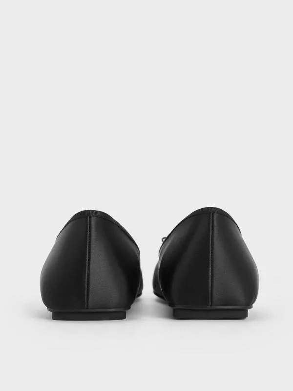 Women Satin SquareToe Mary Jane Ballet Flats 8211 Black Textured CHARLES and KEITH Flats