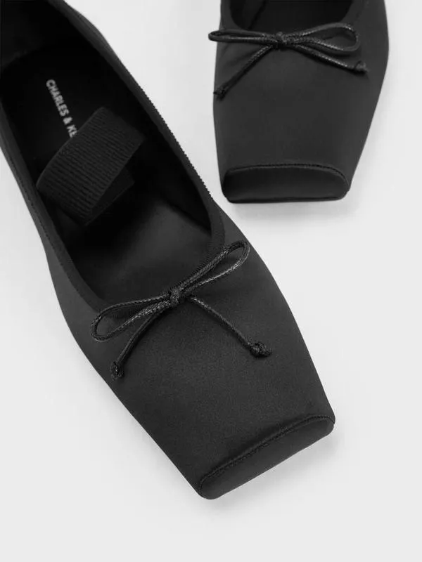 Women Satin SquareToe Mary Jane Ballet Flats 8211 Black Textured CHARLES and KEITH Flats