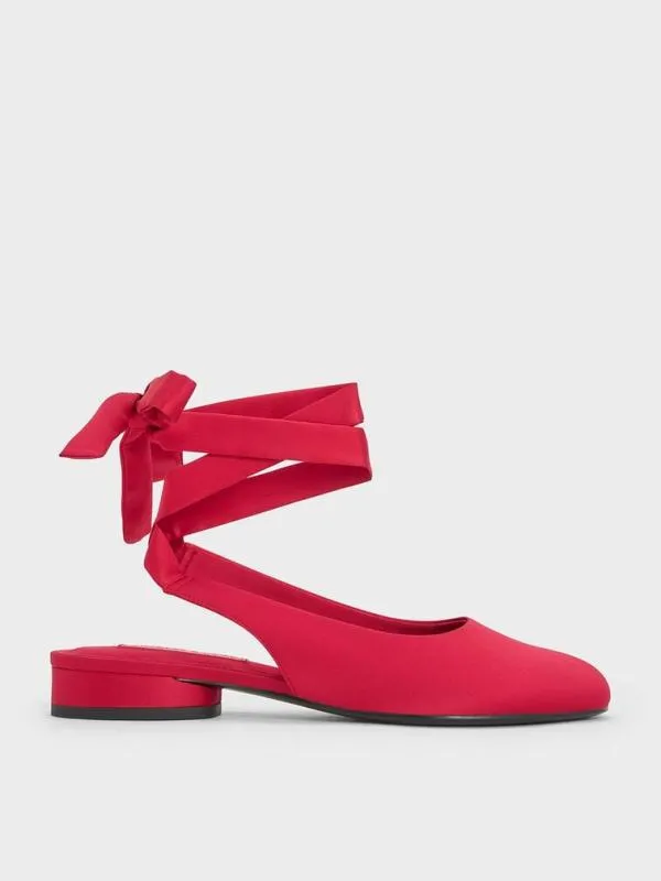 Women Satin TieAround Ballet Flats 8211 Red CHARLES and KEITH Flats