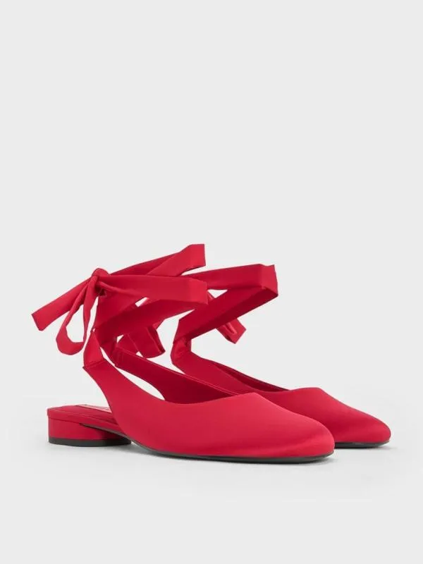 Women Satin TieAround Ballet Flats 8211 Red CHARLES and KEITH Flats