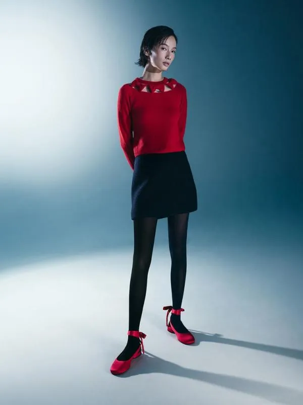 Women Satin TieAround Ballet Flats 8211 Red CHARLES and KEITH Flats