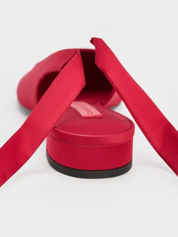 Women Satin TieAround Ballet Flats 8211 Red CHARLES and KEITH Flats