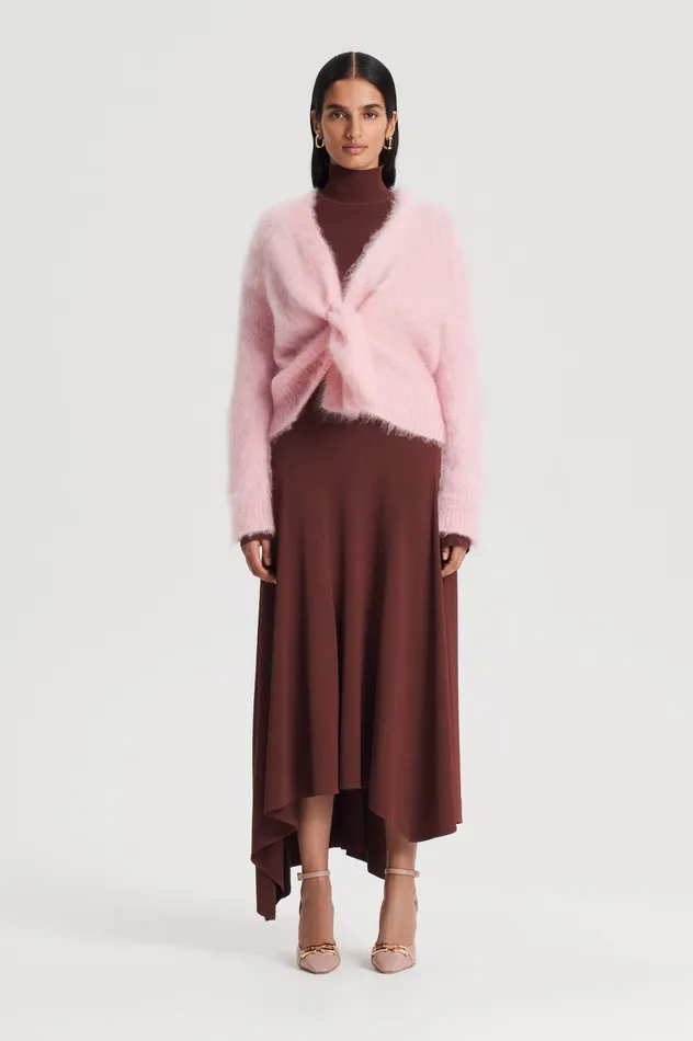 Women Scanlan Theodore BRUSHED MOHAIR WRAP CARDIGAN PINK Knitwear