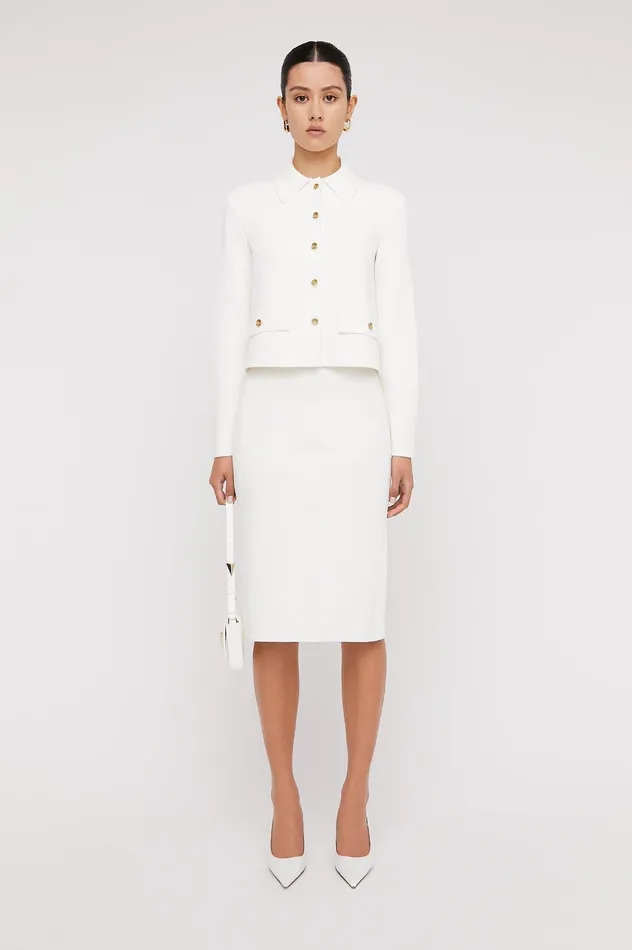 Women Scanlan Theodore CREPE KNIT PENCIL SKIRT CREAM Knitwear