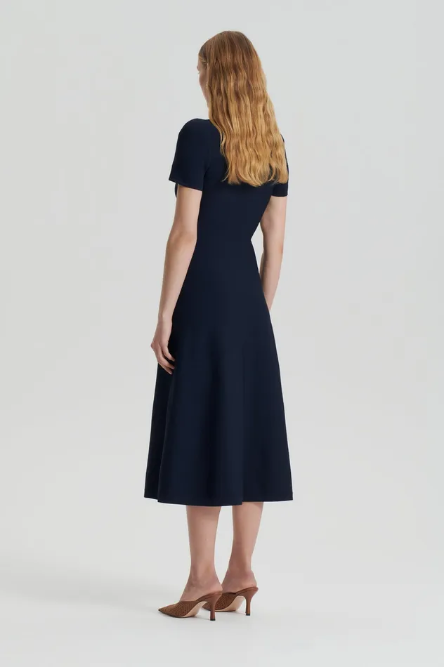 Women Scanlan Theodore CREPE KNIT ZIP SHIRT DRESS NAVY Dresses