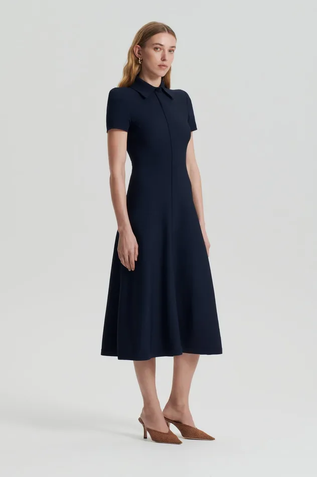 Women Scanlan Theodore CREPE KNIT ZIP SHIRT DRESS NAVY Dresses