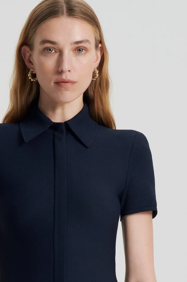 Women Scanlan Theodore CREPE KNIT ZIP SHIRT DRESS NAVY Dresses
