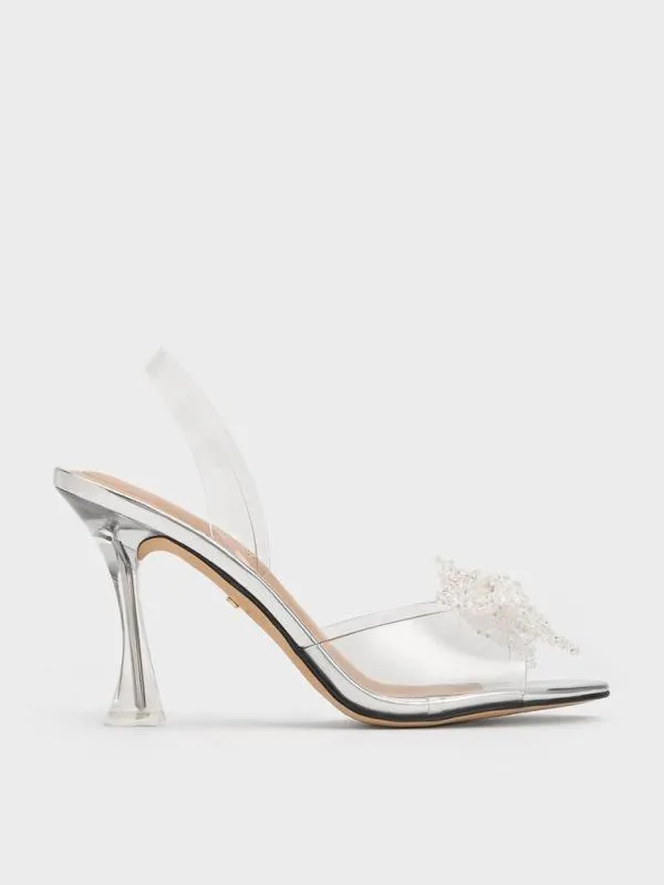 Women SeeThrough Beaded Bow Slingback Pumps 8211 Clear CHARLES and KEITH Sandals