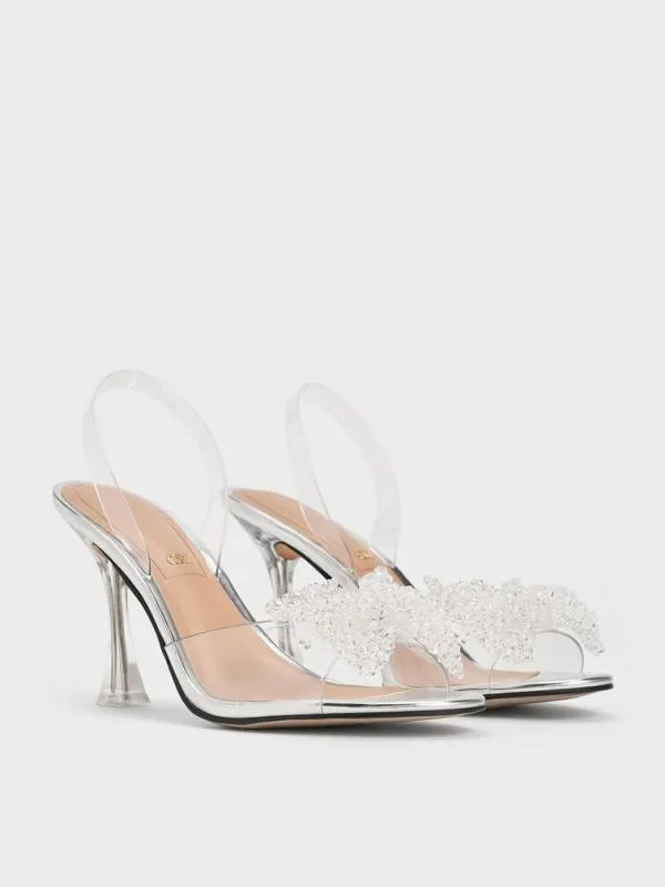 Women SeeThrough Beaded Bow Slingback Pumps 8211 Clear CHARLES and KEITH Sandals