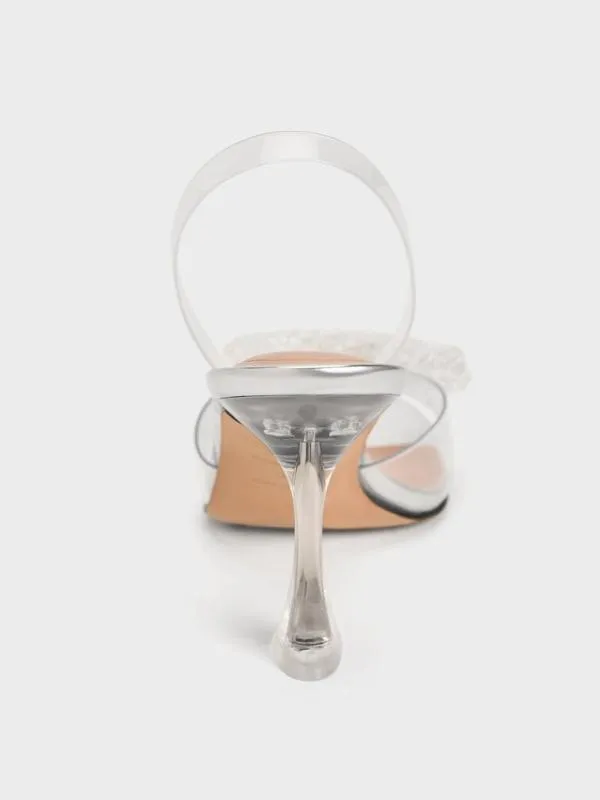 Women SeeThrough Beaded Bow Slingback Pumps 8211 Clear CHARLES and KEITH Sandals