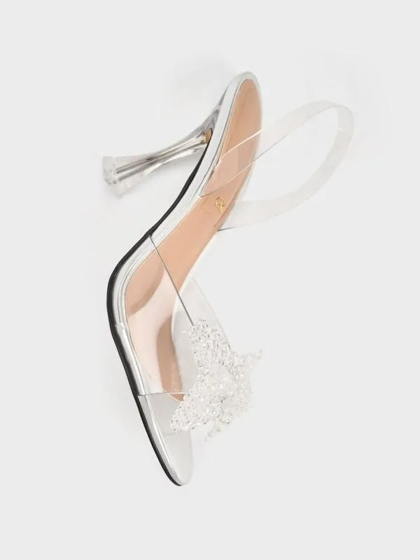 Women SeeThrough Beaded Bow Slingback Pumps 8211 Clear CHARLES and KEITH Sandals