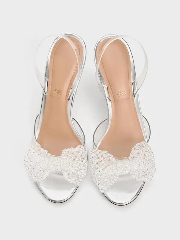 Women SeeThrough Beaded Bow Slingback Pumps 8211 Clear CHARLES and KEITH Sandals