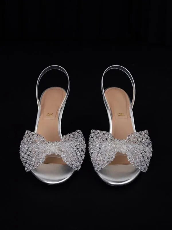 Women SeeThrough Beaded Bow Slingback Pumps 8211 Clear CHARLES and KEITH Sandals