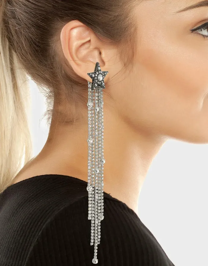 Women SHINE BRIGHT STAR DROP EARRINGS RHINESTONE Betsey Johnson