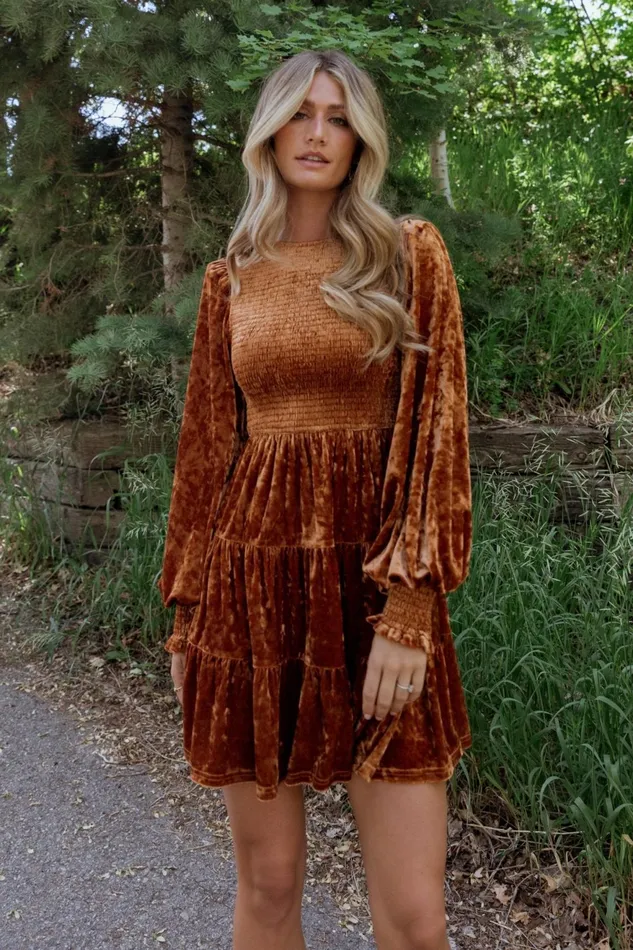 Women Short Dresses Baltic Born Kele Crushed Velvet Mini Dress Light Copper
