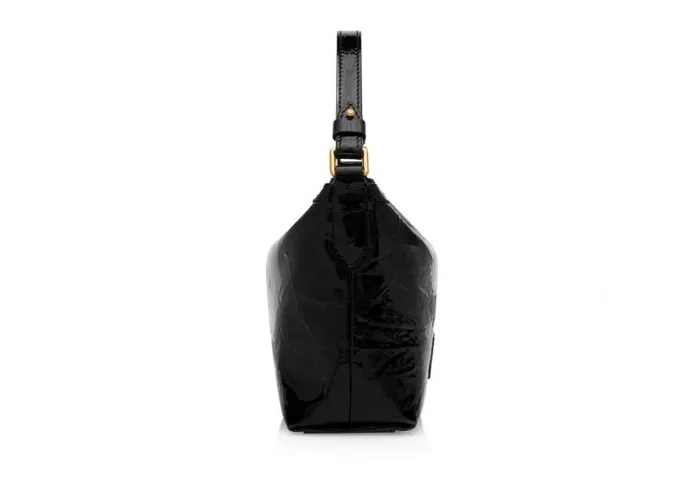 Women Shoulder Bags Tom Ford Crinkled Patent Leather Label Small Pouch Black Women Shoulder Bags Tom Ford Crinkled Patent Leather Label Small Pouch Black
