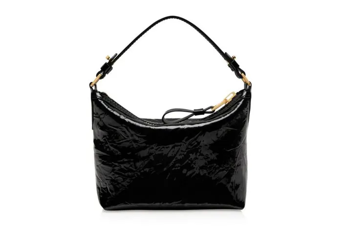 Women Shoulder Bags Tom Ford Crinkled Patent Leather Label Small Pouch Black Women Shoulder Bags Tom Ford Crinkled Patent Leather Label Small Pouch Black