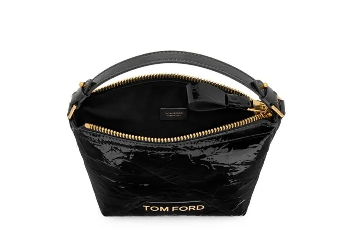 Women Shoulder Bags Tom Ford Crinkled Patent Leather Label Small Pouch Black Women Shoulder Bags Tom Ford Crinkled Patent Leather Label Small Pouch Black