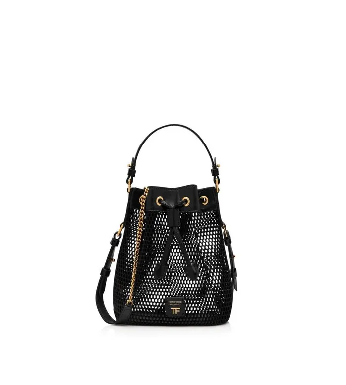 Women Shoulder Bags Tom Ford Mesh And Leather Disco Small Bucket On Chain Black Women Shoulder Bags Tom Ford Mesh And Leather Disco Small Bucket On Chain Black