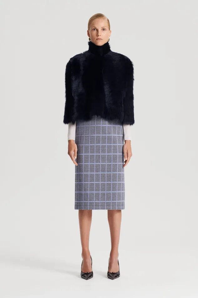 Women Skirts Scanlan Theodore PLAID SCUBA SKIRT COBALT