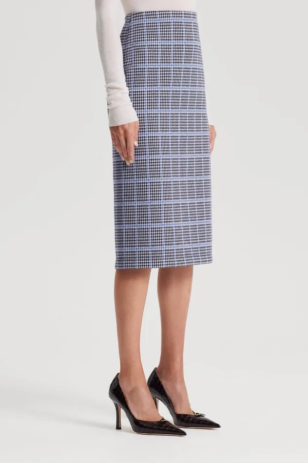 Women Skirts Scanlan Theodore PLAID SCUBA SKIRT COBALT Women Skirts Scanlan Theodore PLAID SCUBA SKIRT COBALT