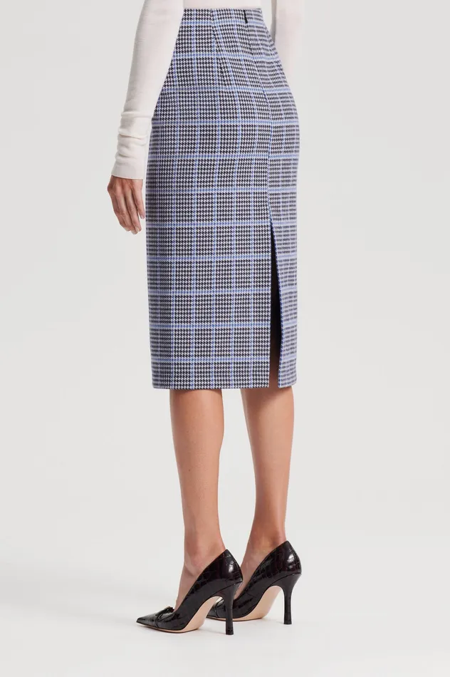 Women Skirts Scanlan Theodore PLAID SCUBA SKIRT COBALT Women Skirts Scanlan Theodore PLAID SCUBA SKIRT COBALT