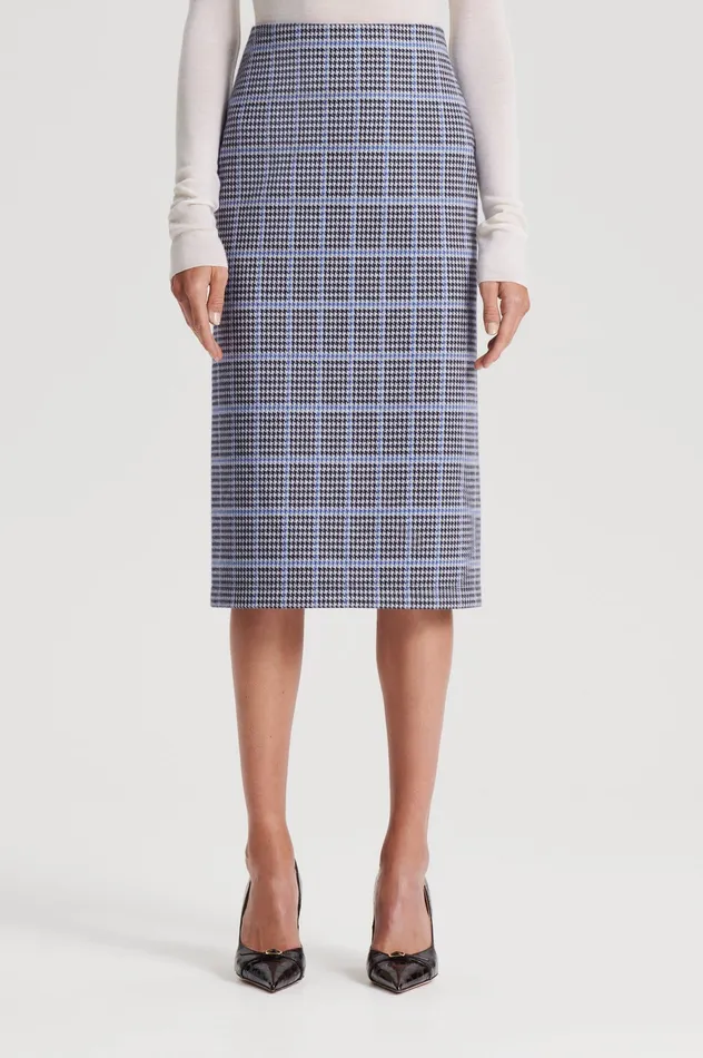 Women Skirts Scanlan Theodore PLAID SCUBA SKIRT COBALT Women Skirts Scanlan Theodore PLAID SCUBA SKIRT COBALT