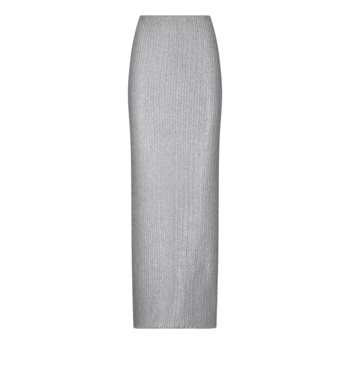 Women Skirts Tom Ford Metallic Wool Floor Length Skirt Silver