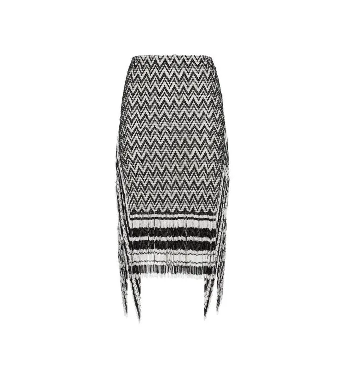 Women Skirts Tom Ford ZigZag Bugle Beads Embroidery On Tulle Skirt Blackwhite