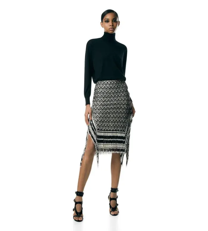 Women Skirts Tom Ford ZigZag Bugle Beads Embroidery On Tulle Skirt Blackwhite