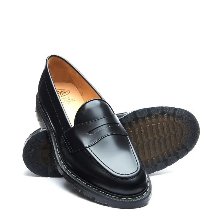 Women Solovair Loafers Black HiShine Penny Loafer