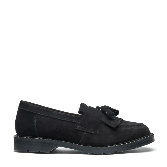 Women Solovair Loafers Black Suede Tassel Loafer