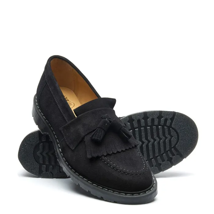 Women Solovair Loafers Black Suede Tassel Loafer