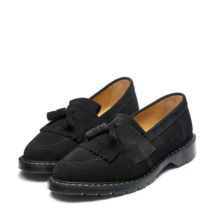 Women Solovair Loafers Black Suede Tassel Loafer